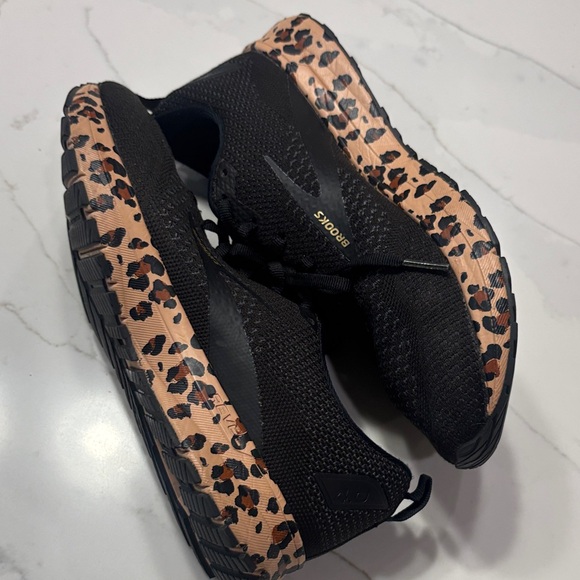 Brooks Women's Black Running Shoe with Leopard-Print Tan Midsole - Picture 7 of 12